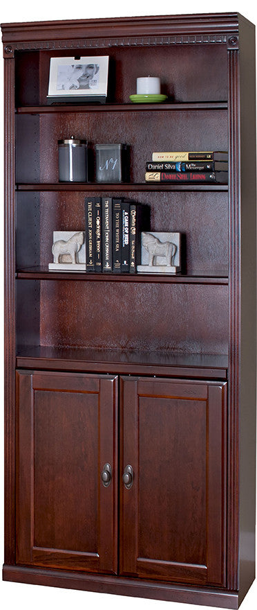 Huntington Club Wood Bookcase With Doors, Storage Cabinet, Office Shelves