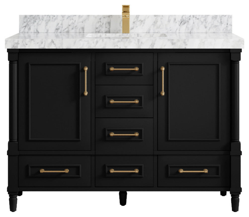 Aberdeen 48 Single Sink Bath Vanity in Black 2" Carrara Marble