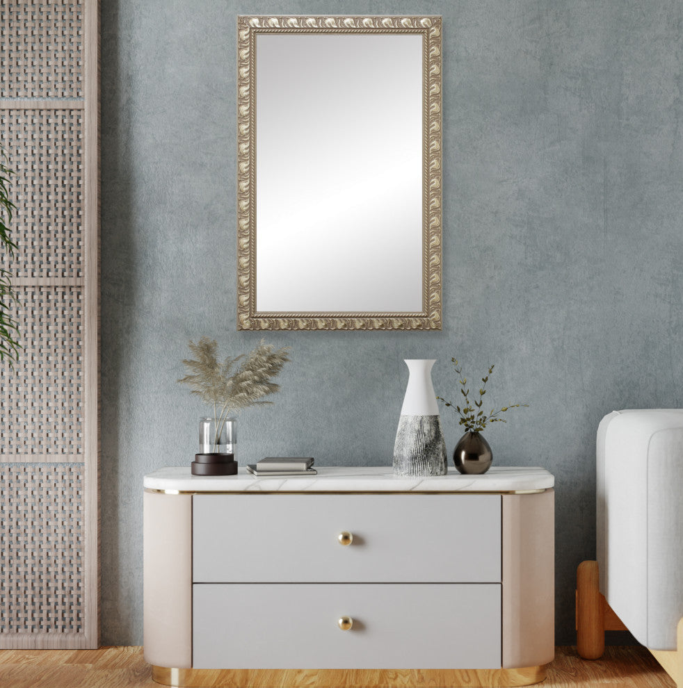 Hillsborough Framed Wall Mirror, Nickel, 28"x60"