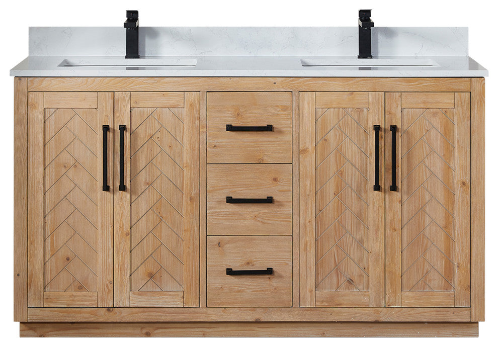 Anais Vanity Grain White Engineered Stone Countertop, Light Brown, 60", No Mirror