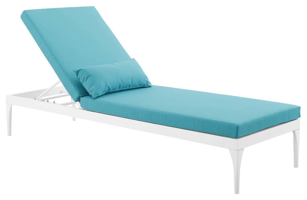 White Turquoise Perspective Cushion Outdoor Patio Chaise Lounge Chair
