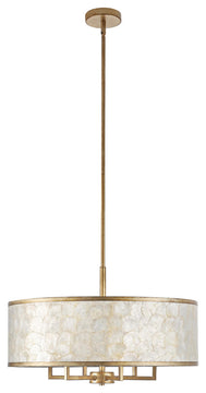 GetLedel 24-inch 6-Light Capiz Shell Drum Chandelier, Distressed Gold