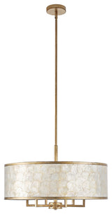 GetLedel 24" 6-Light Capiz Shell Drum Chandelier, Distressed Gold