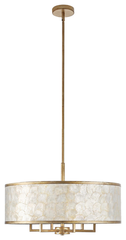GetLedel 24" 6-Light Capiz Shell Drum Chandelier, Distressed Gold