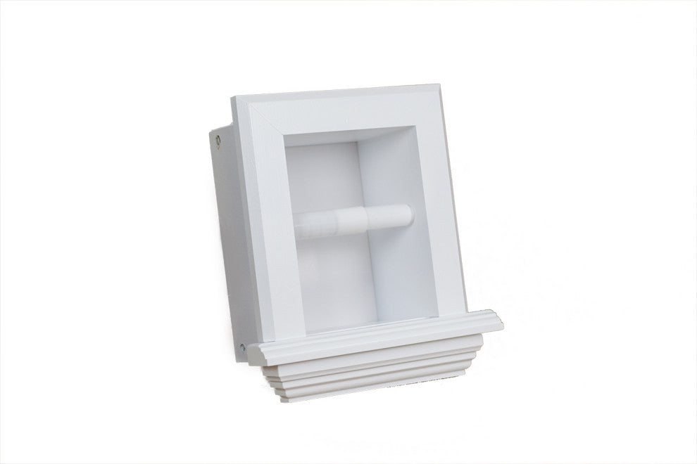 Tampa Recessed Solid Wood Toilet Paper Holder 7 x 8.5, White Enamel