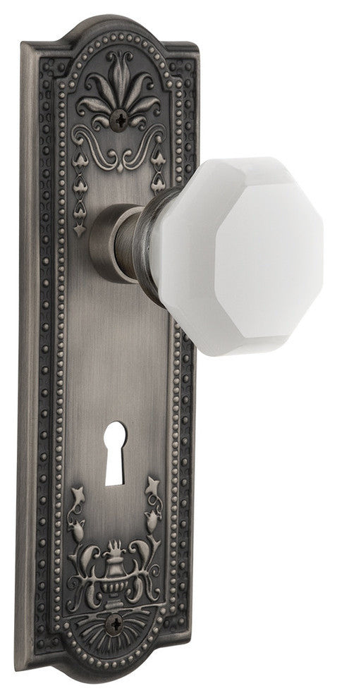 Meadows Plate with Keyhole Single Dummy Waldorf White Milk Glass Knob