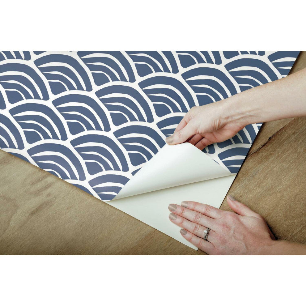 Blue & White Coastal Scallop Peel & Stick Wallpaper
