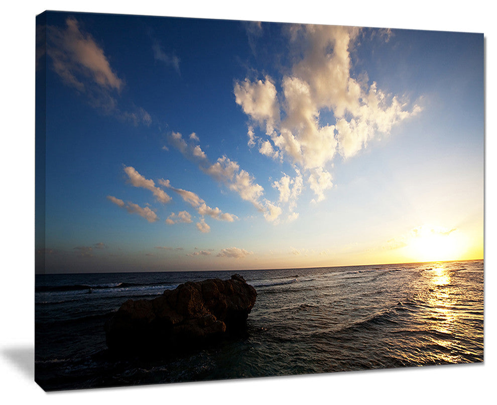 "Evening Sea After Heavy Storm" Modern Beach Canvas Art Print, 40"x30"