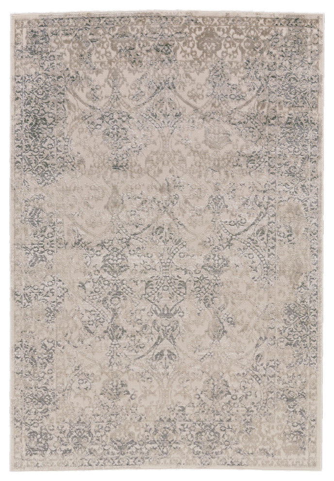 Weave & Wander Alexander Distressed Ornamental Rug, Ivory/Gray, 10'x13'2"