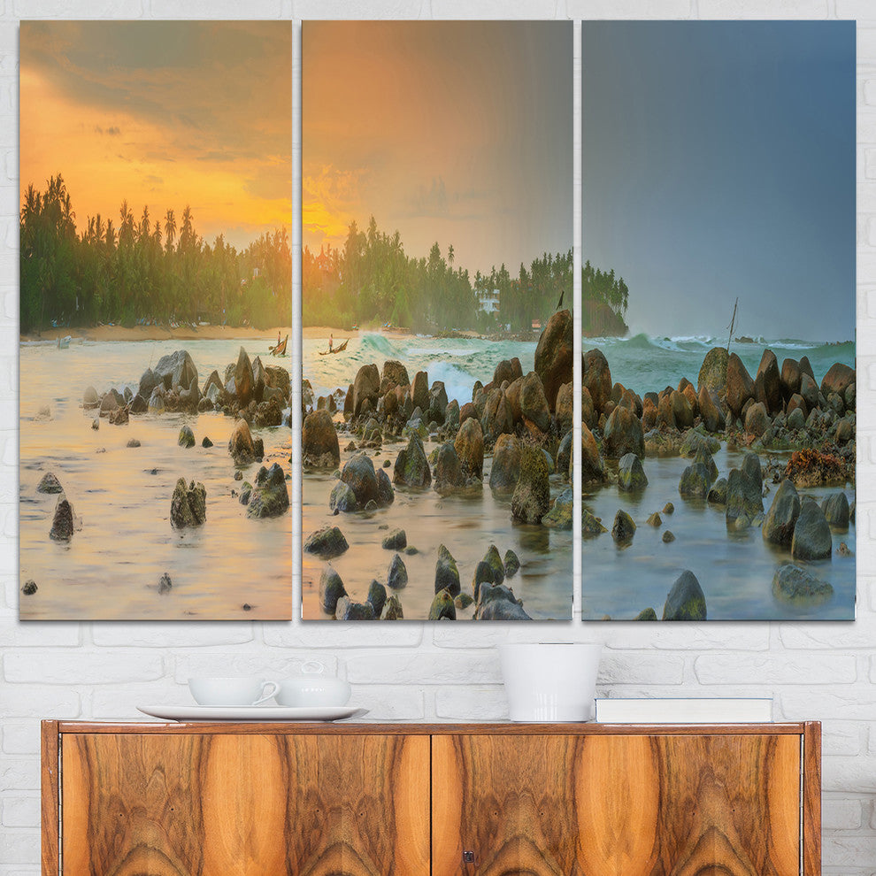 "Romantic Untouched Beach Sunset" Art Print Canvas, 3 Panels, 36"x28"