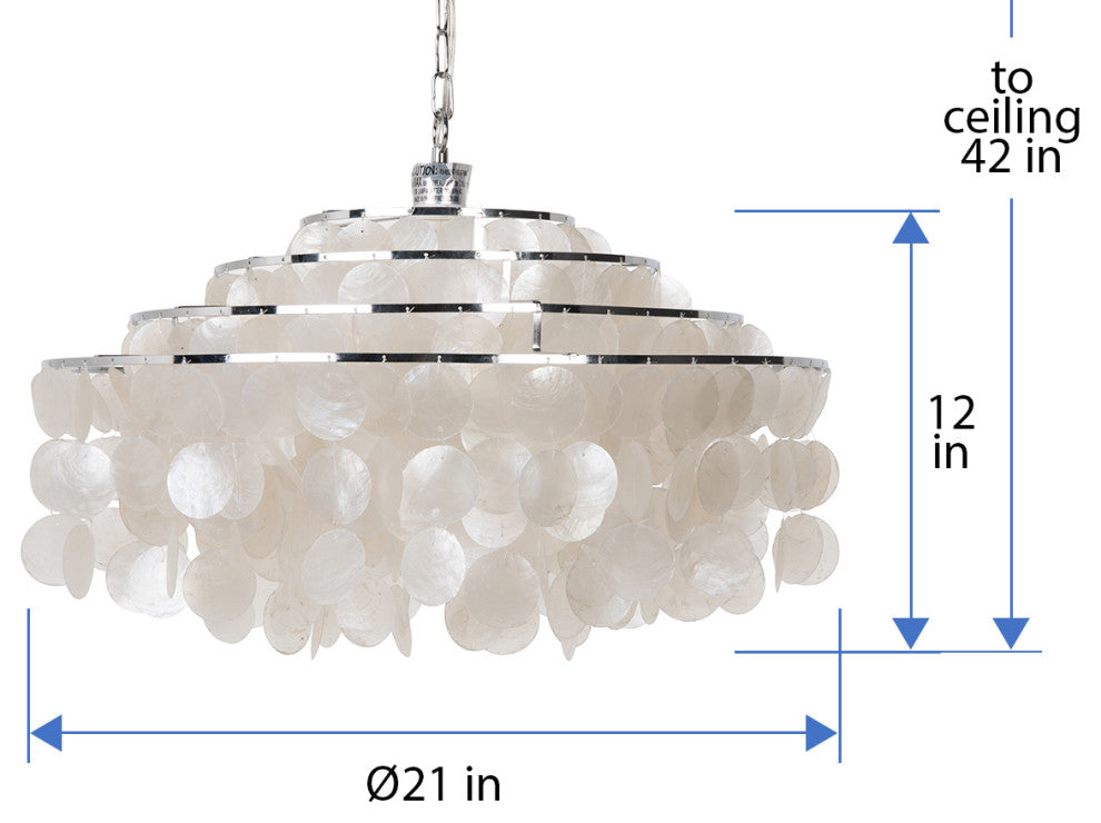 Round Layered Capiz Chandelier, Natural