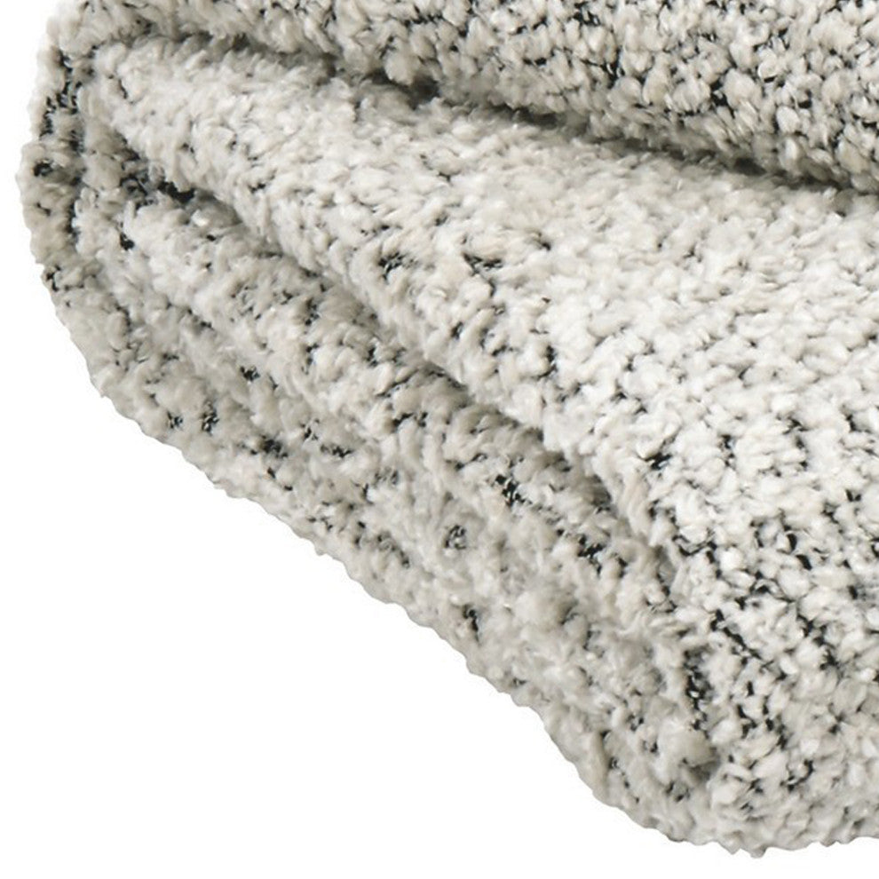 Benzara BM232948 Polyester Chenille Blend Throw With Fringe Details, Black/White