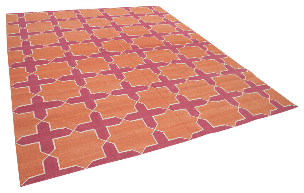 Rug N Carpet - Handmade Wool 8' 0'' x 9' 9'' Modern Design Dhurrie Kilim Rug