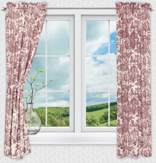 Victoria Park Toile Panel Pair Curtains With Tiebacks, Red, 68"x84"