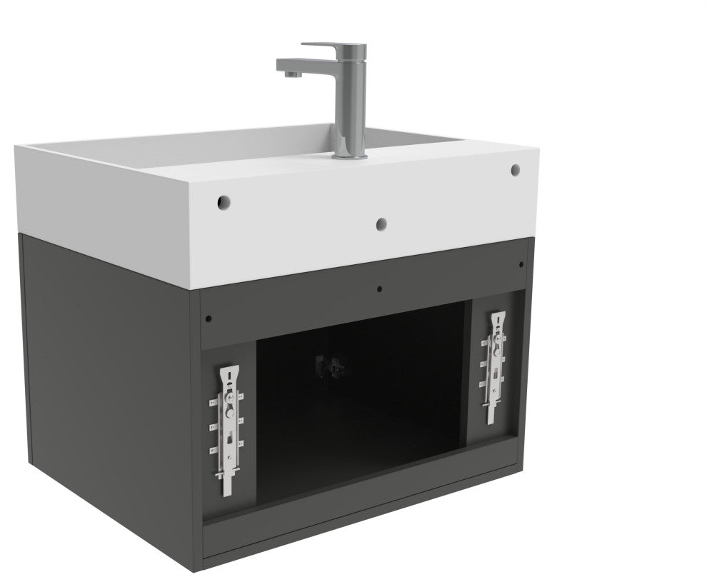 CastelloUSA Amazon 24" Wall Mounted Bathroom Vanity Set, Black, White Top, Chrome Handles
