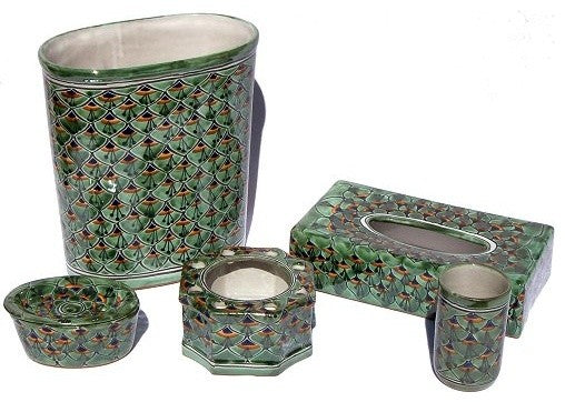 Green Peacock Talavera Ceramic Bathroom Set
