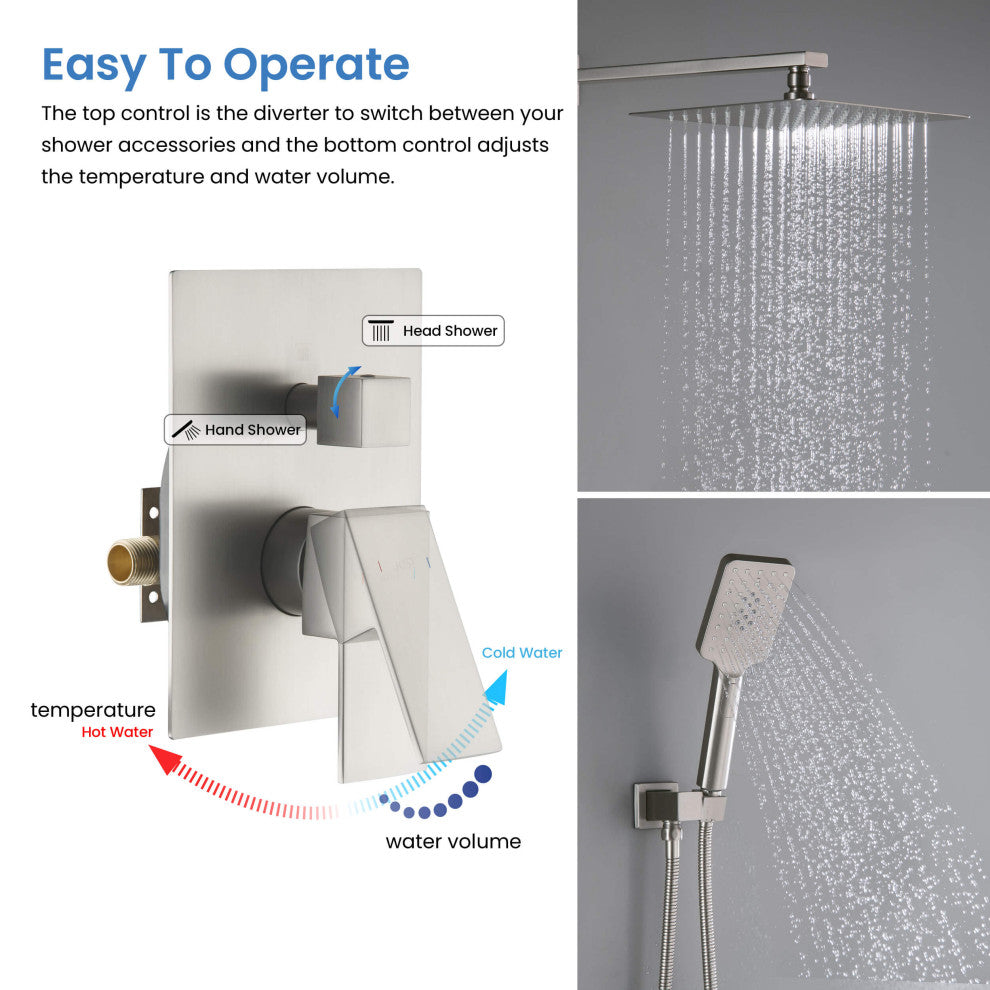Cube Pressure 2-Function Shower System, Rough-In Valve, Brushed Nickel