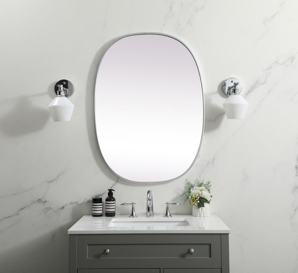 Metal Frame Oval Mirror 27X36 Inch, Silver