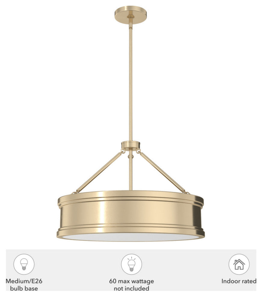 Capshaw Alturas Gold, Painted Cased White Glass 5 Light 21" Pendant Ceiling