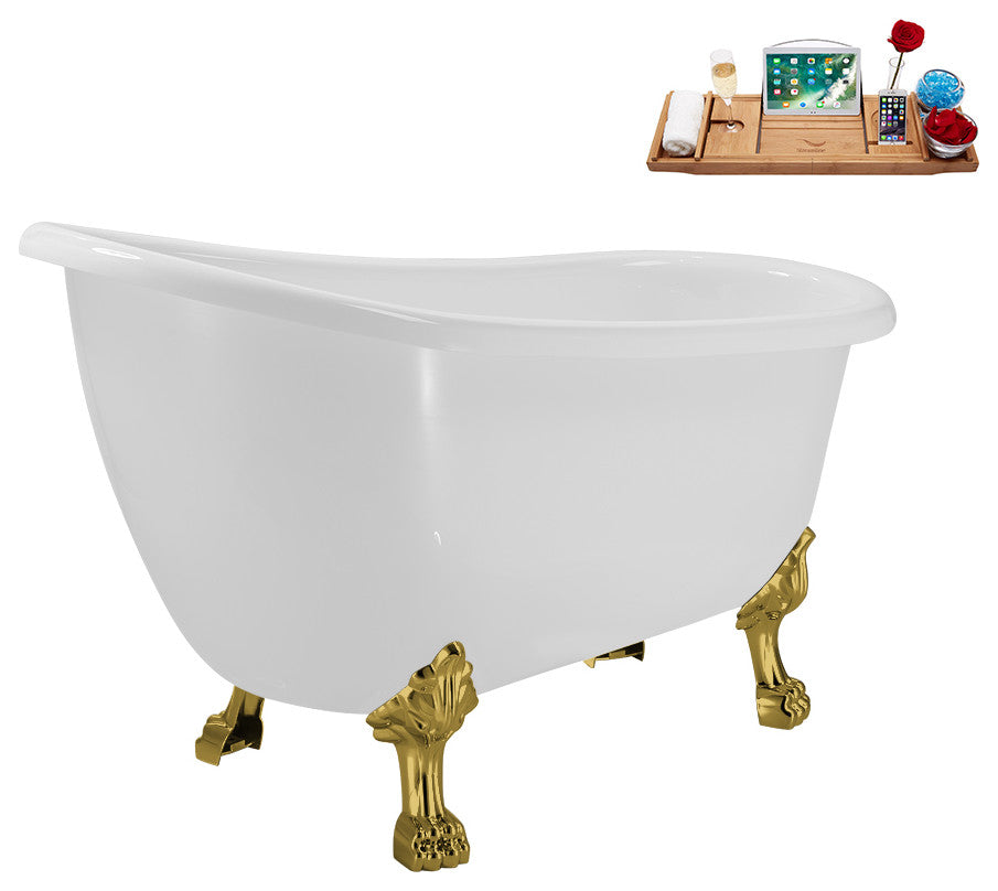 53'' Streamline N488GLD-IN-BGL Soaking Clawfoot Tub and Tray With Internal Drain