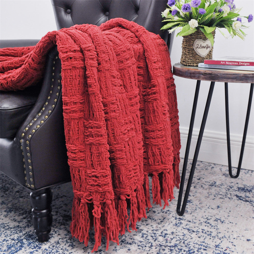 Cable Knitted Throw Blanket, Red, 60" X 80"