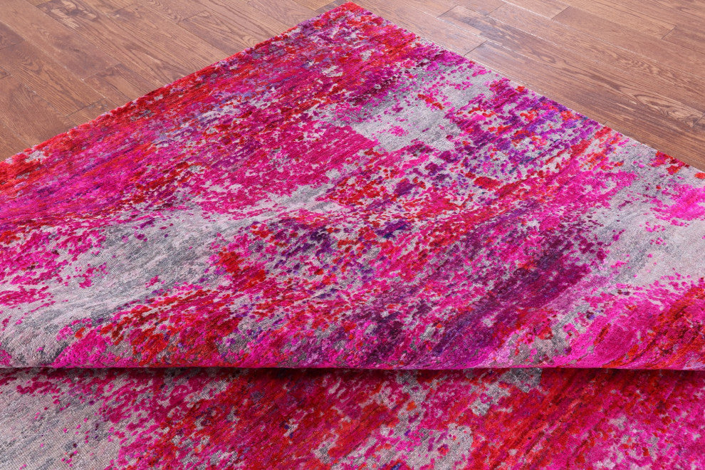 7' 11" X 10' 0" Abstract Wool and Silk Handmade Rug Q9042