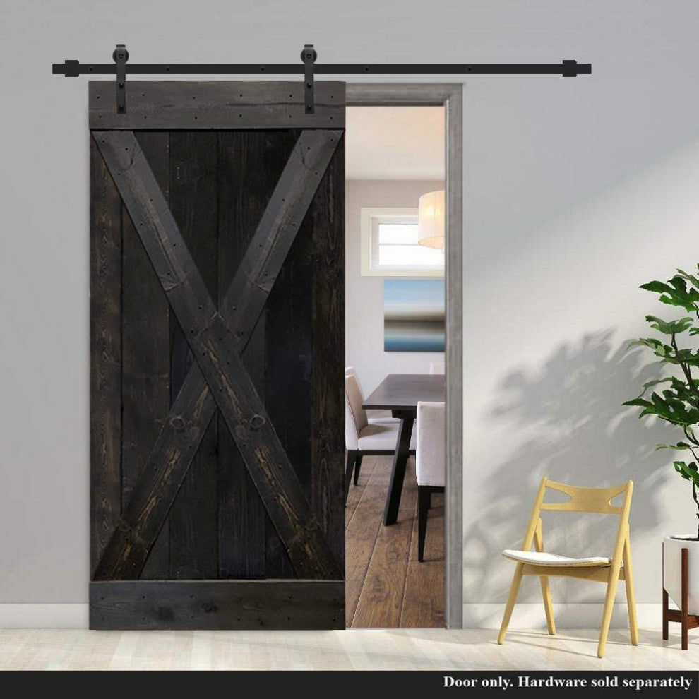 Stained Solid Pine Wood Sliding Barn Door, Charcoal Black, 38"x84", X Series