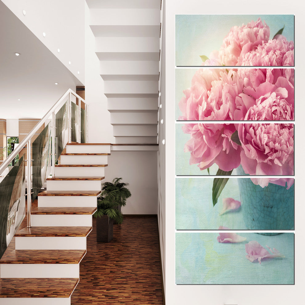"Pink Peony Flowers in Vase" Wall Art Canvas, 5-Panels, 28"x60"