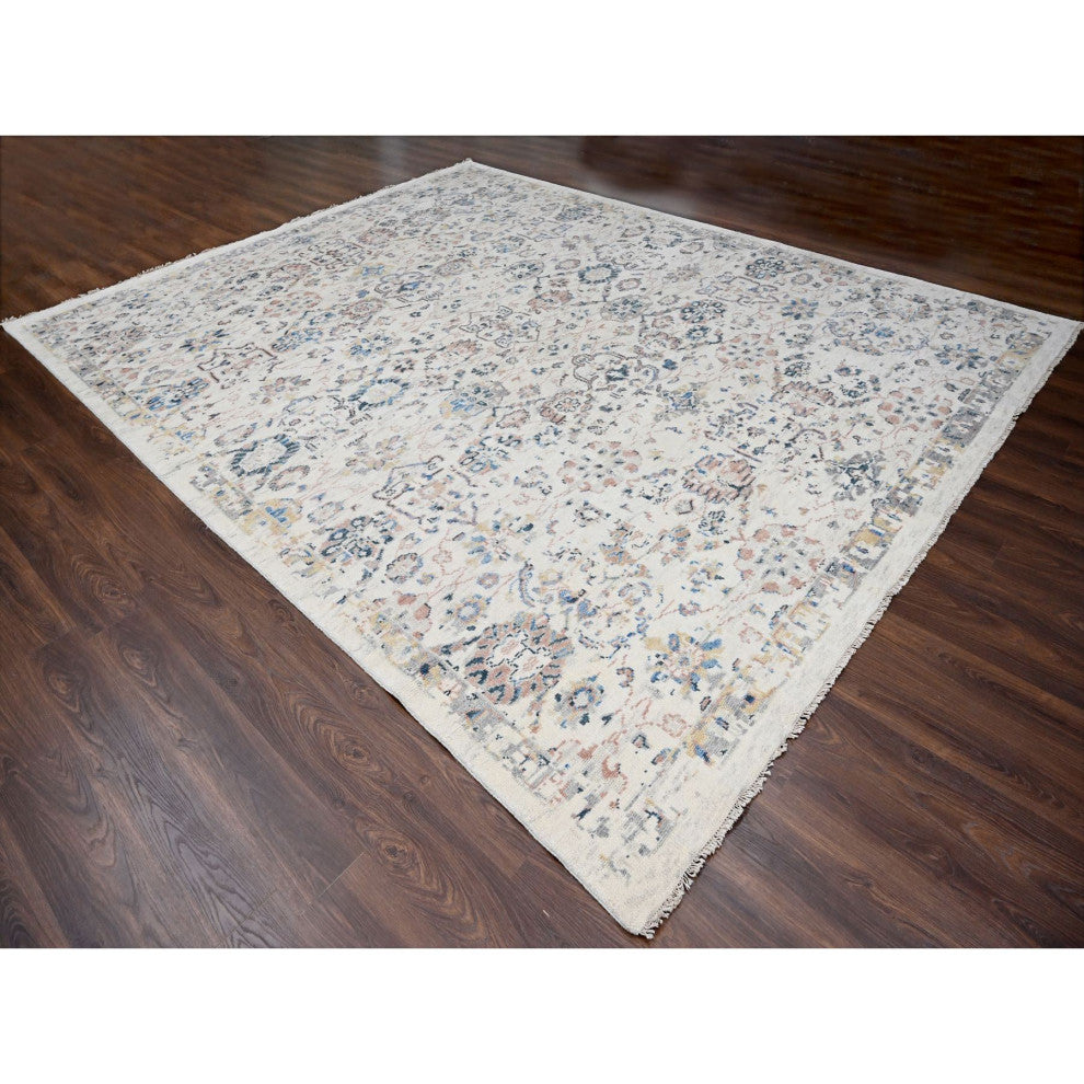 Ivory Wool Pile Natural Dyes Mahal Design Hand Knotted Oriental Rug 12'1"x14'9"
