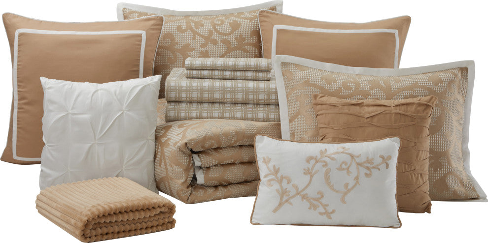 Johnella 14 Piece Comforter Set, Taupe, Queen
