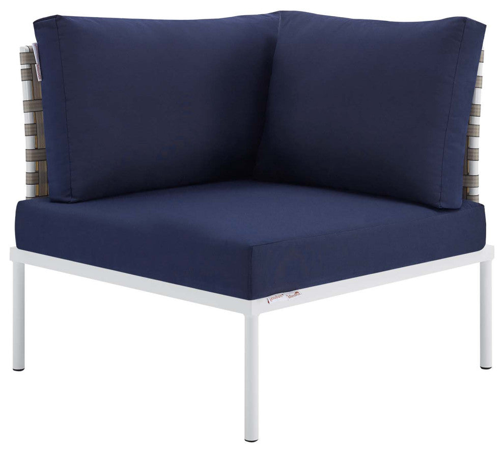 Lounge Sectional Sofa Chair Table Set, Sunbrella, Aluminum, Blue Navy, Outdoor