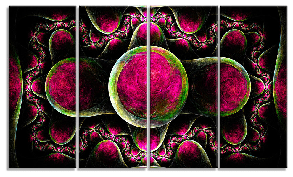 Pink Exotic Fractal Pattern, Abstract Art on Canvas, 48"x28", 4 Panels