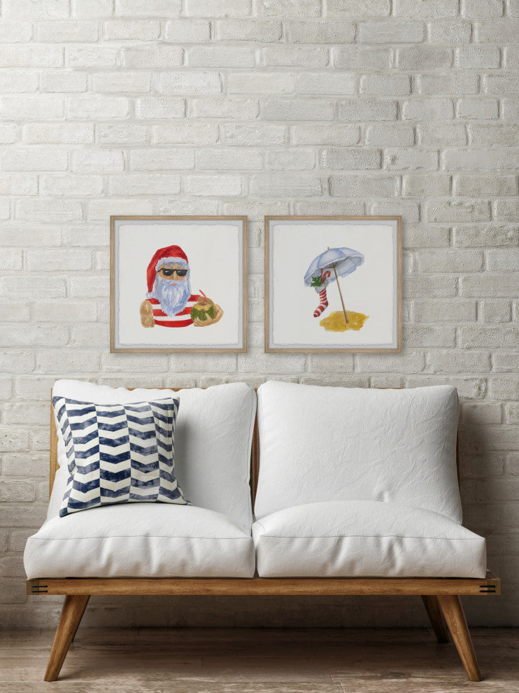 Santa on Vacation Diptych, 2-Piece Set, 12x12 Panels, 12x12