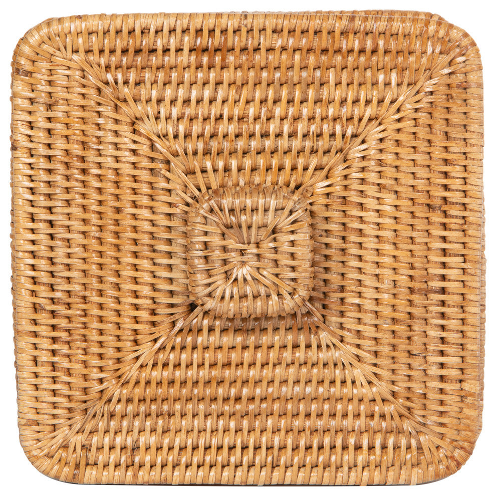 Rattan Square Waste Basket, Lid, Plastic Insert, Honey-Brown
