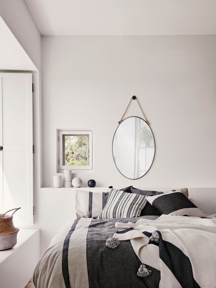 Parbuckle Oval Modern Wall Mirror With decorative Hemp Rope and Hook
