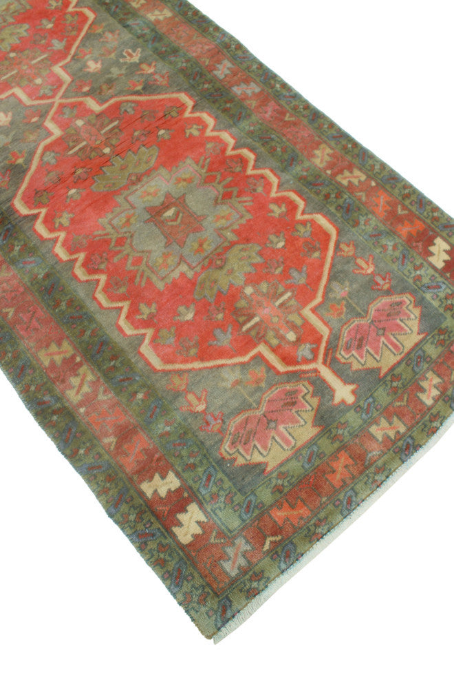 Fine Vintage Distressed Rania Charcoal/Rust Runner, 3'3x10'11