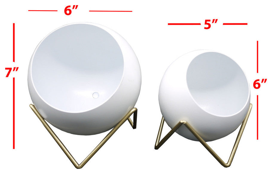 Spherical Planter Decorative Accent, Gold and White, 2-Piece Set