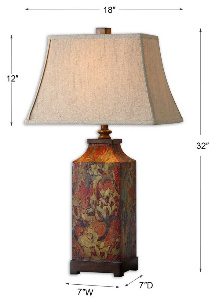 Uttermost Colorful Flowers Table Lamp | Floral Table Lamp with Ivory Linen Shade