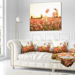 Cosmos Flowers On Sunset Background Floral Throw Pillow, 16"x16"