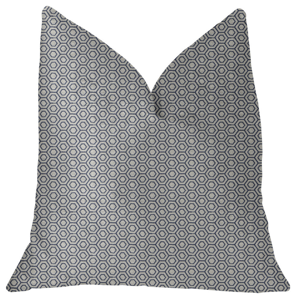 Myriad Hexagon Blue and Beige Luxury Throw Pillow, 18"x18"