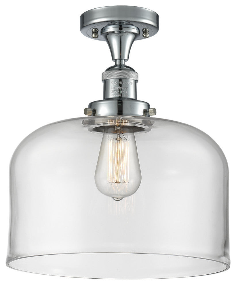 X-Large Bell 1-Light Semi-Flush Mount, Polished Chrome, Clear