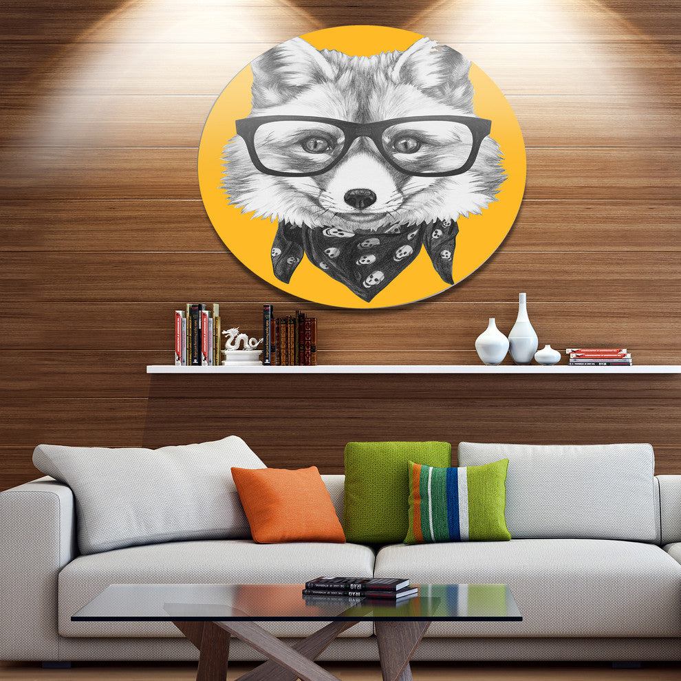 Funny Fox With Formal Glasses, Animal Art Disc Metal Artwork, 36"