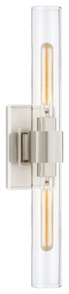 Presidio Bathroom Wall Sconce, 2-Light, Polished Nickel, Clear Glass, 23"H