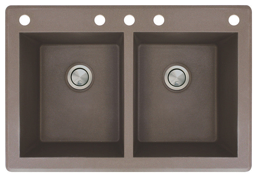 Radius 33" silQ Granite Double Bowl Kitchen Sink with 5 Holes in Espresso