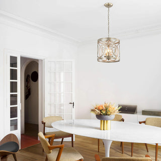 Silvia 3-light Light Brushed Champagne Silver Metal Cage Drum Chandelier