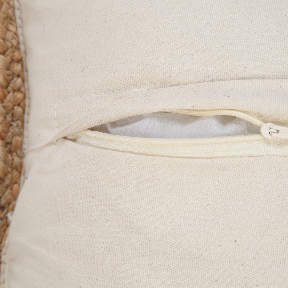 Coral Pink and White Striped Jute Bordered Throw Pillow