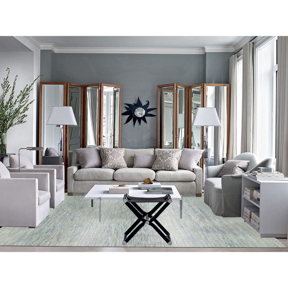 Cadet Gray Dyed 100% Wool Hand Knotted Chiaroscuro Collection Rug, 10'x14'1"