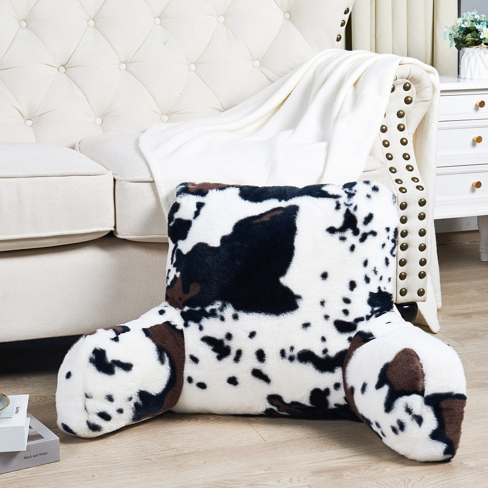 Home Soft Things Animal Pattern FauxFur Bedrest Shell, NO INSERT, Cows Flowers, 20" X 18" X 17"
