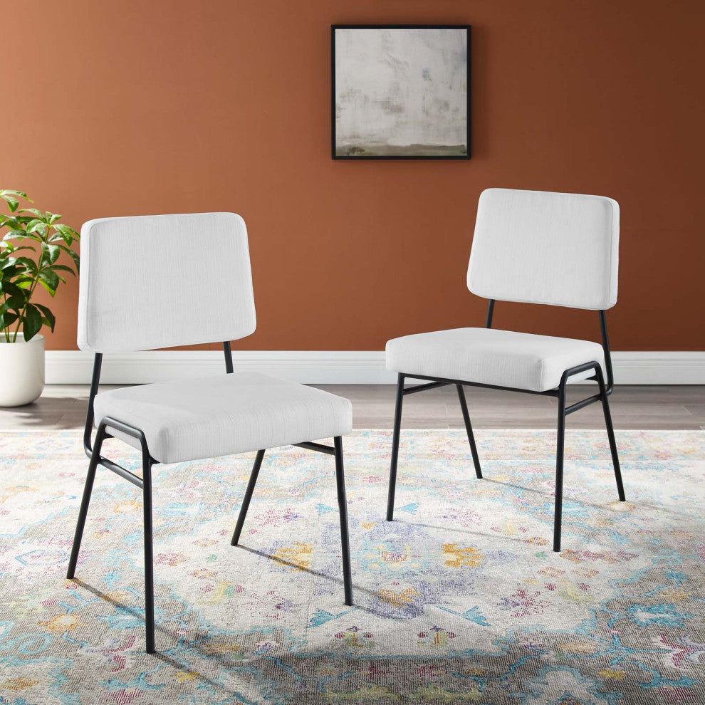 Side Dining Chair, Set of 2, Fabric, Black White, Modern, Cafe Bistro Restaurant
