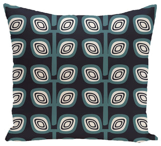 Leaf Tree Geometric Print Pillow, Navy, 18"x18"